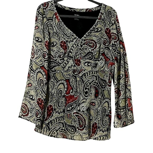 Bob Mackie Studio Size 16 Long Sleeve Black & Red Paisley Print Blouse - Picture 1 of 12